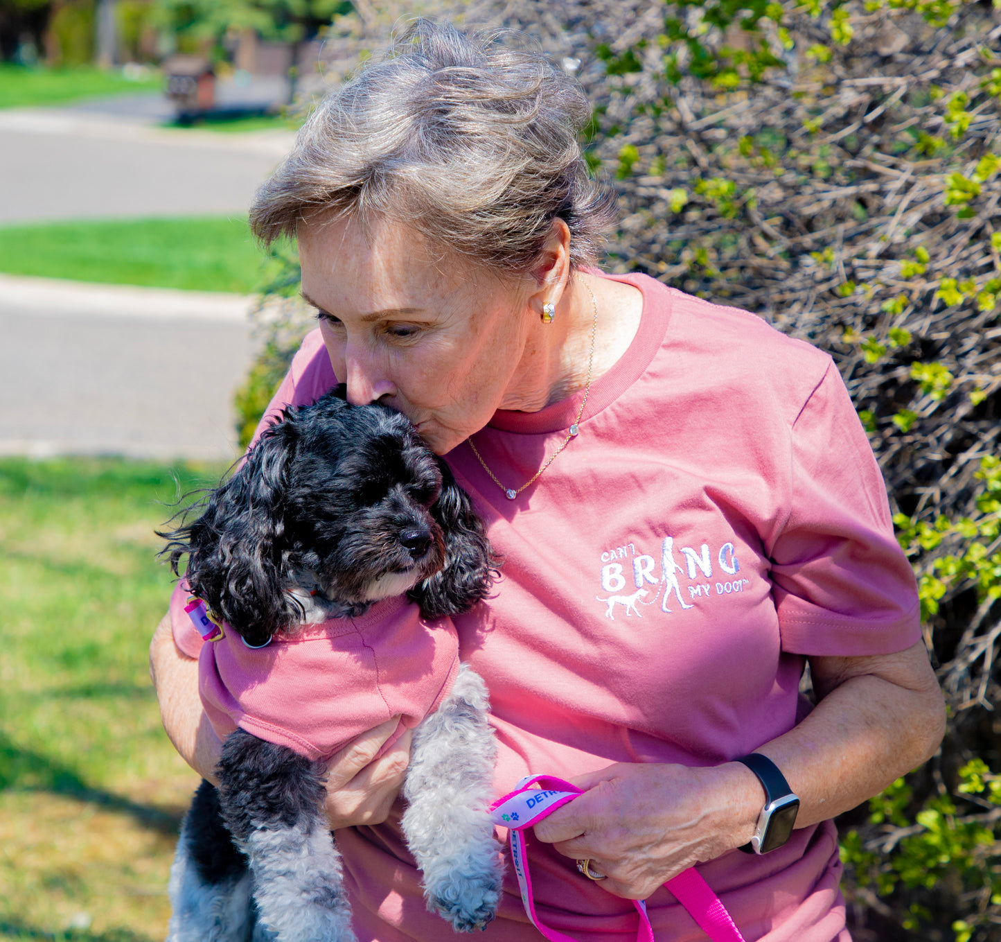 "Can I Bring My Dog?" - Woman Walking - Crew Neck Tee