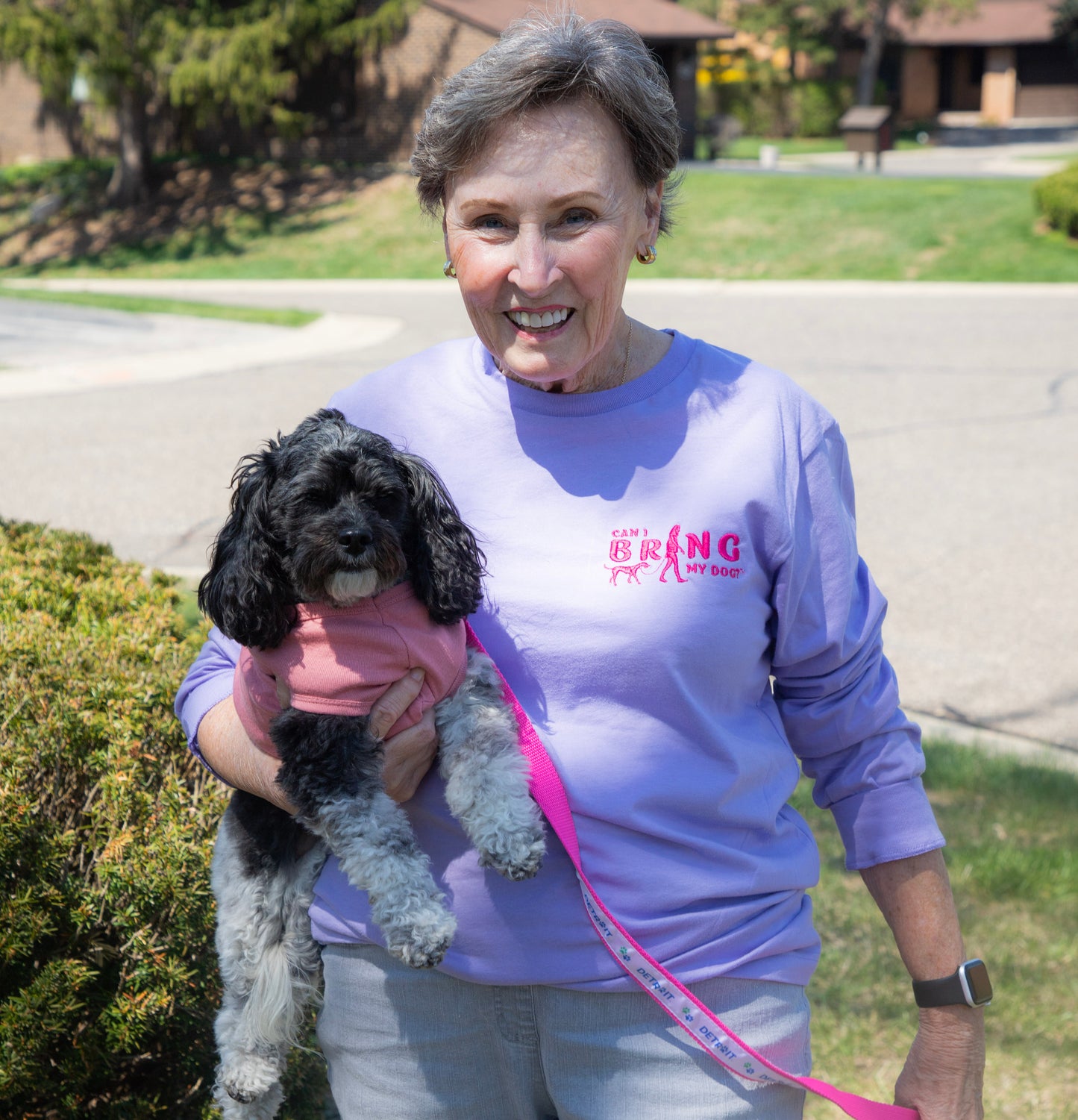 "Can I Bring My Dog?" - Woman Walking - Jersey Long Sleeve Tee