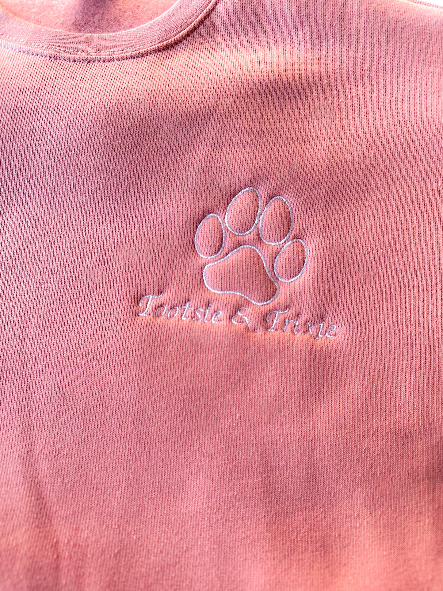 Embroidered Paw + Pet's Name - Women's Crew Neck Sweatshirt