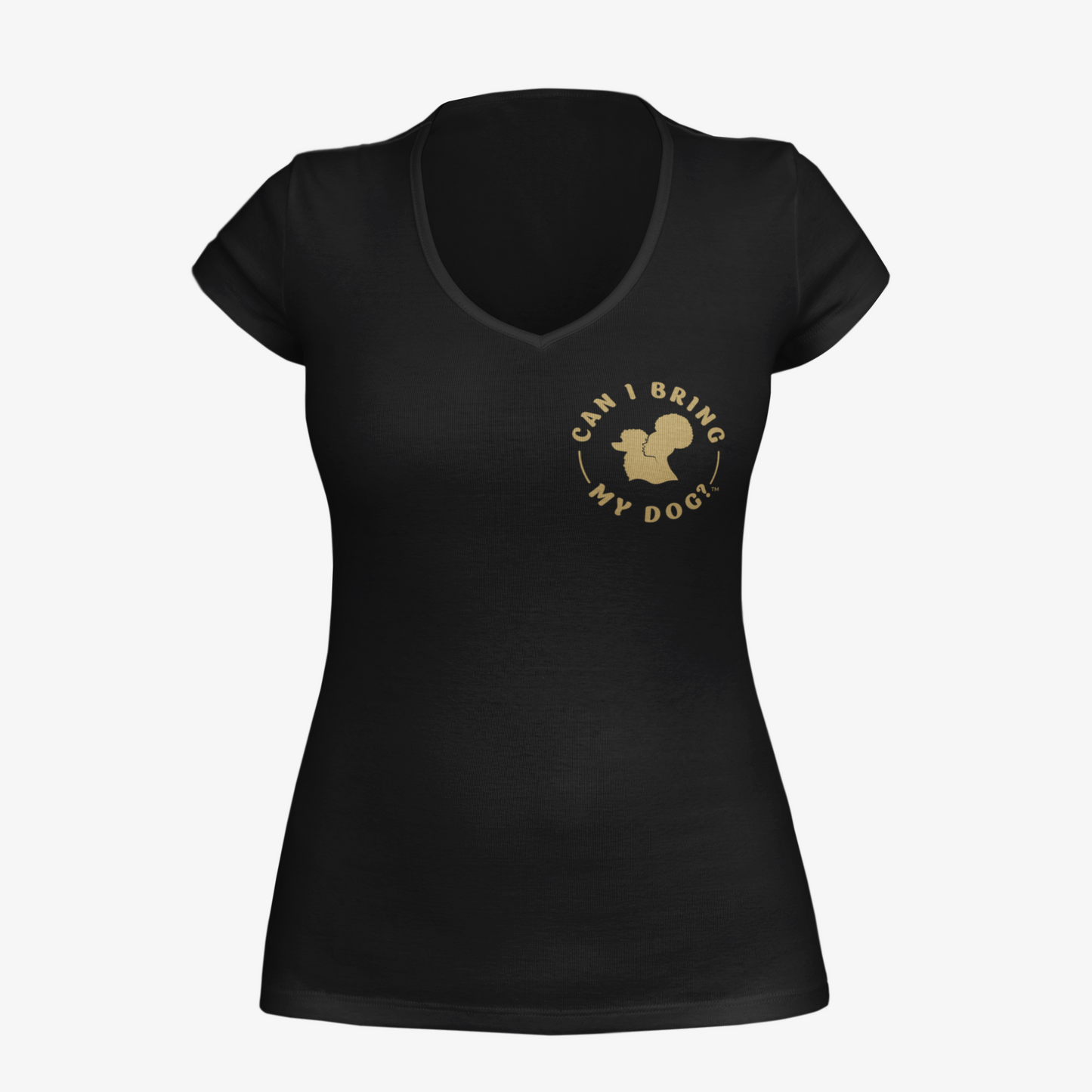 "Can I Bring My Dog?" - Black Woman Silhouette - Deep V-Neck Tee