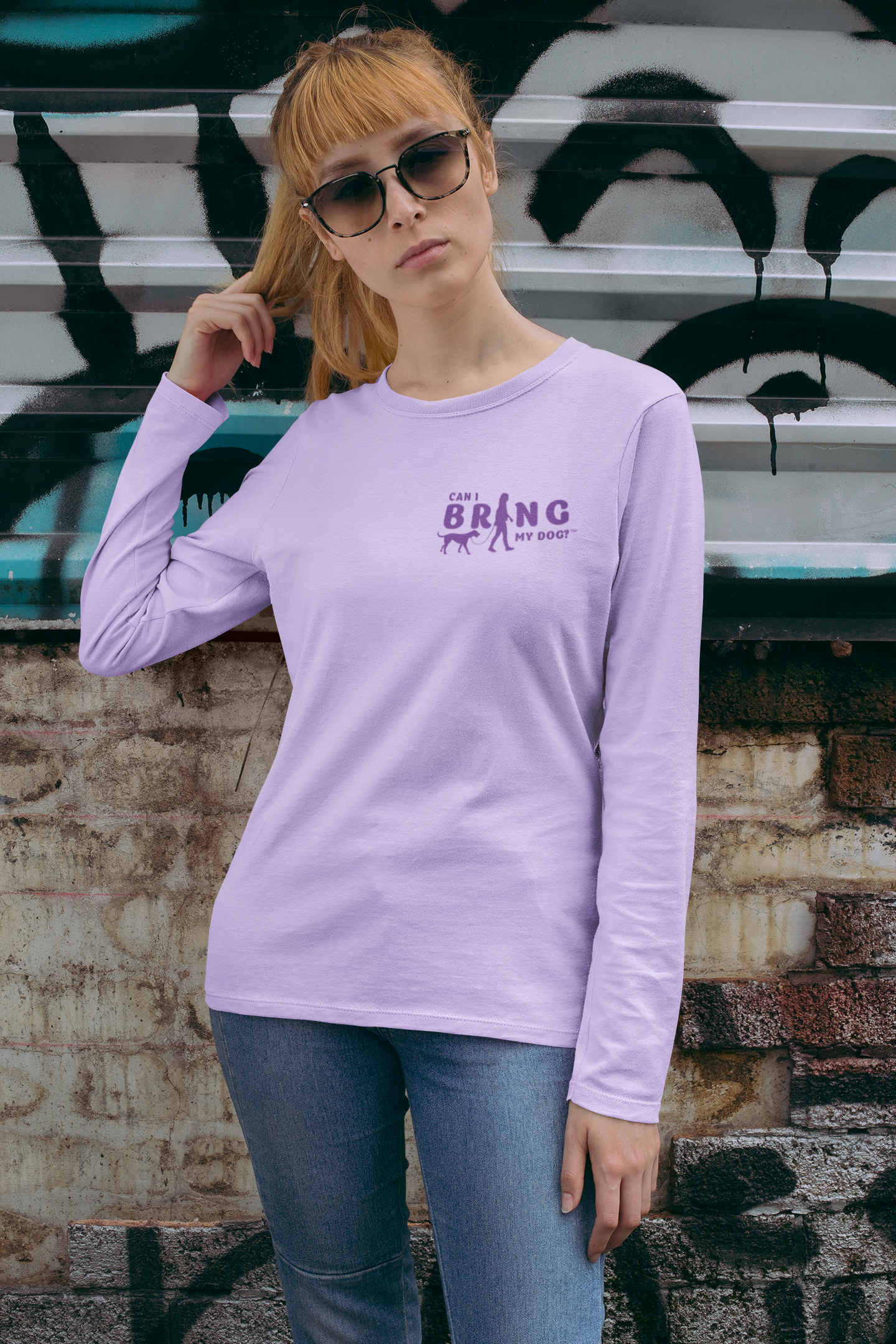 "Can I Bring My Dog?" - Woman Walking - Jersey Long Sleeve Tee