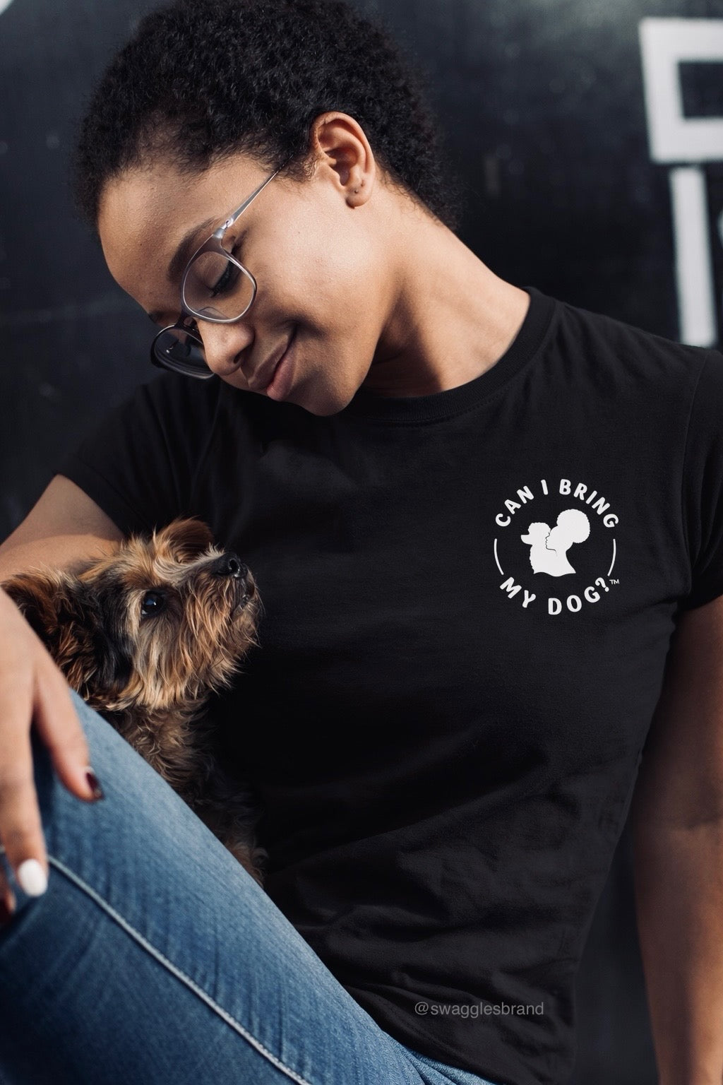 "Can I Bring My Dog?" - Black Woman Silhouette - Crew Neck Tee