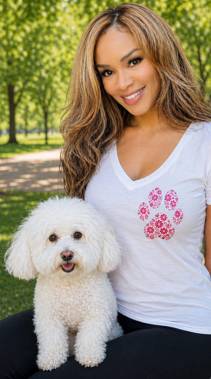 Flower Paw - Women's Deep V-Neck Tee