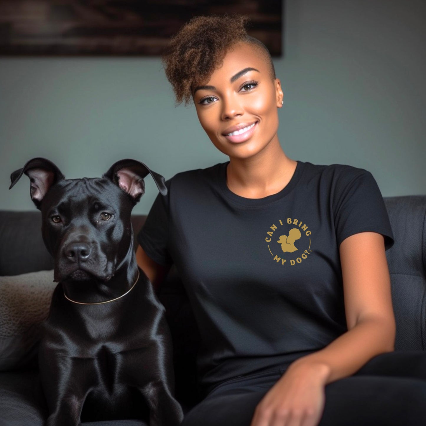"Can I Bring My Dog?" - Black Woman Silhouette - Crew Neck Tee