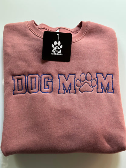 Embroidered Dog / Cat  Mom - Women's Crew Neck Sweatshirt