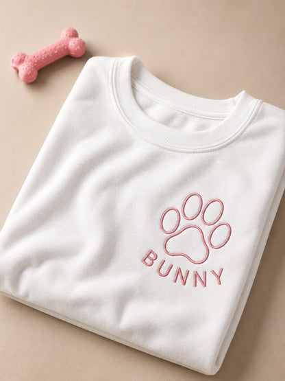 Embroidered Paw + Pet's Name - Women's Crew Neck Sweatshirt