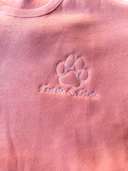 Embroidered Paw + Pet's Name - Women's Crew Neck Sweatshirt