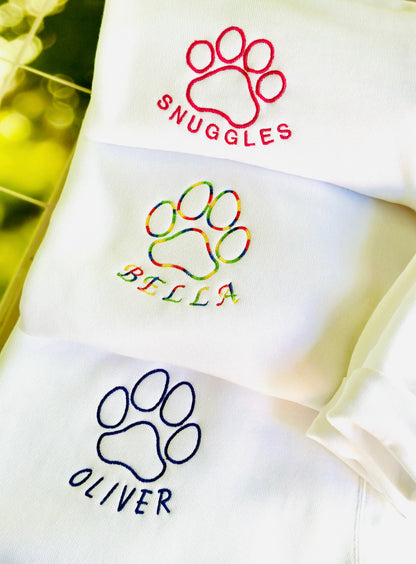 Embroidered Paw + Pet's Name - Men's Crew Neck Sweatshirt