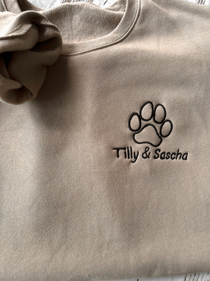 Embroidered Paw + Pet's Name - Women's Crew Neck Sweatshirt