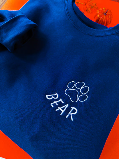 Embroidered Paw + Pet's Name - Men's Crew Neck Sweatshirt