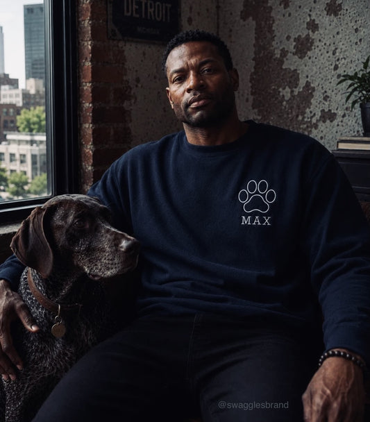 Embroidered Paw + Pet's Name - Men's Crew Neck Sweatshirt