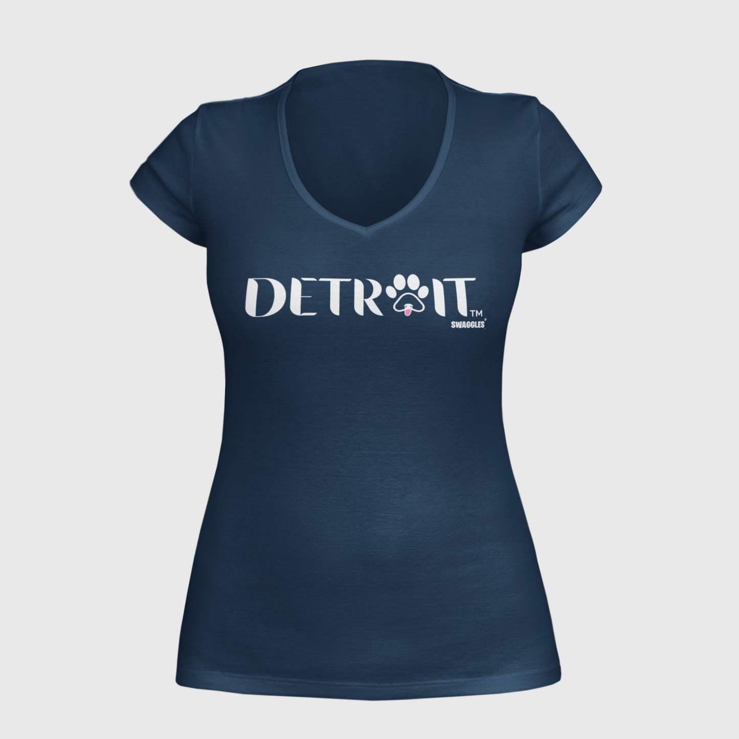 Detroit dog pink tongue - Women's V-Neck - Navy Blue