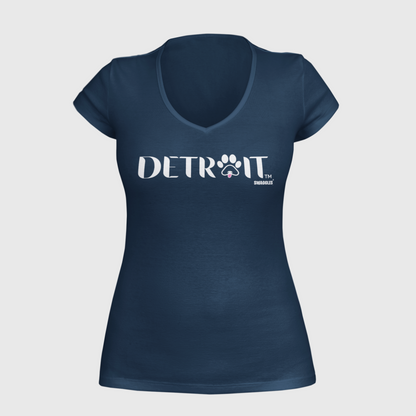 Detroit dog pink tongue - Women's V-Neck - Navy Blue