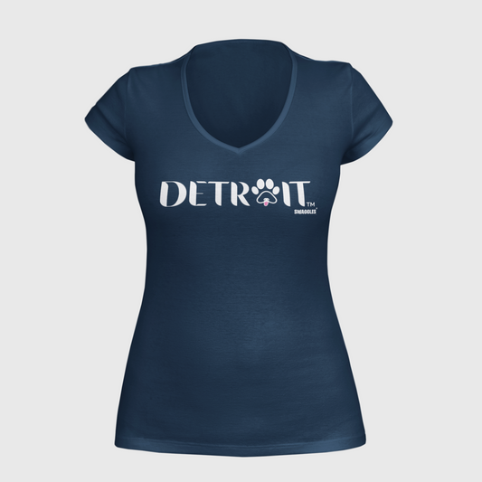 Detroit dog pink tongue - Women's V-Neck - Navy Blue