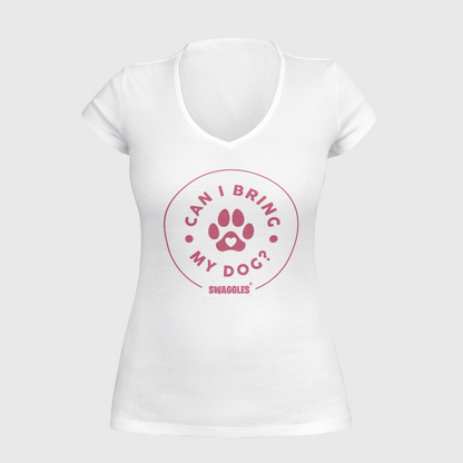 "Can I Bring My Dog?" - Paw Design - Women's Deep V-Neck Tee