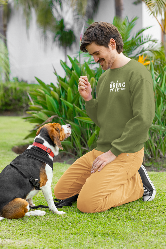 "Can I Bring My Dog?" - Man Walking - Crew Neck Sweatshirt