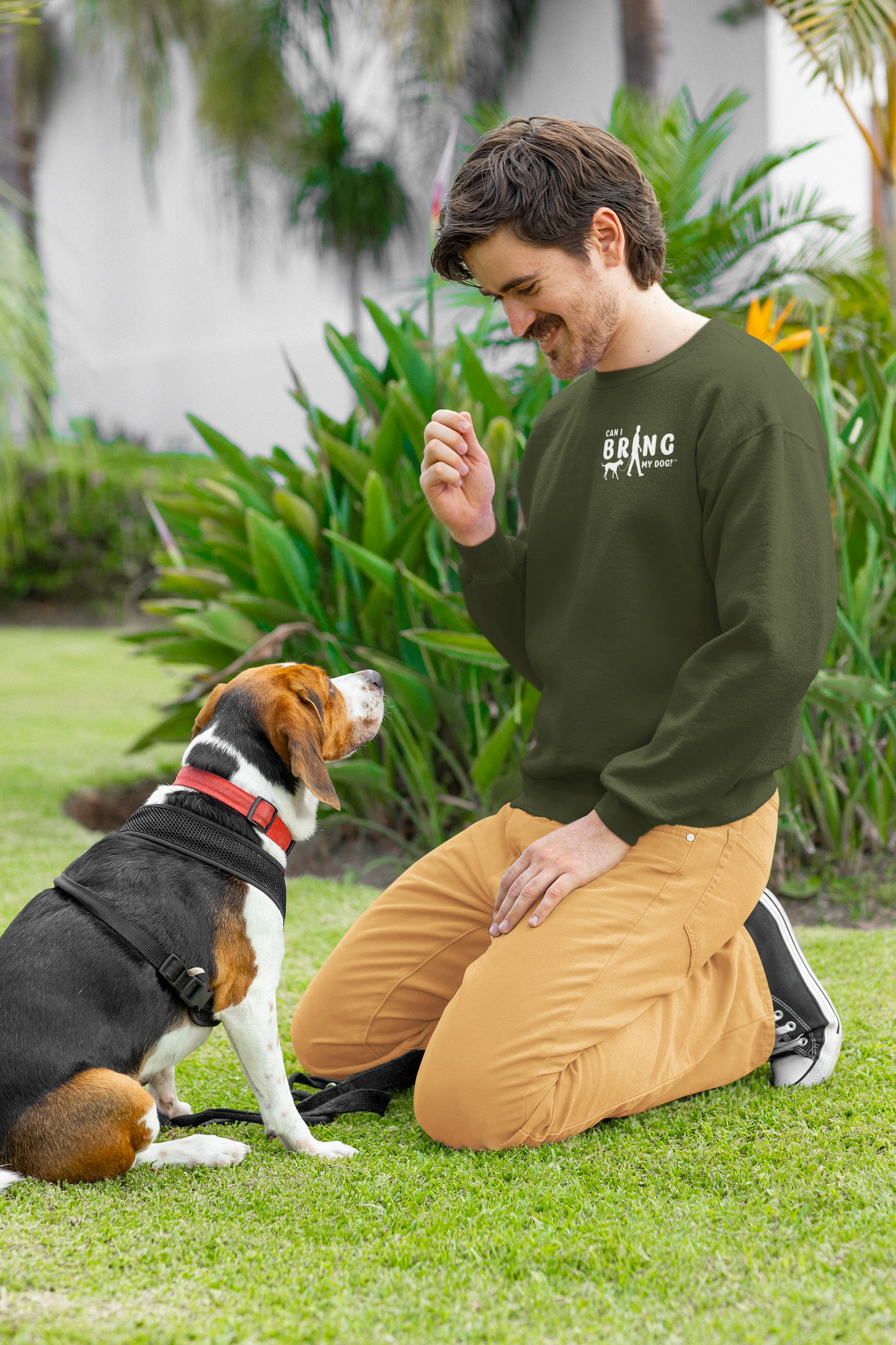 "Can I Bring My Dog?" - Man Walking - Crew Neck Sweatshirt