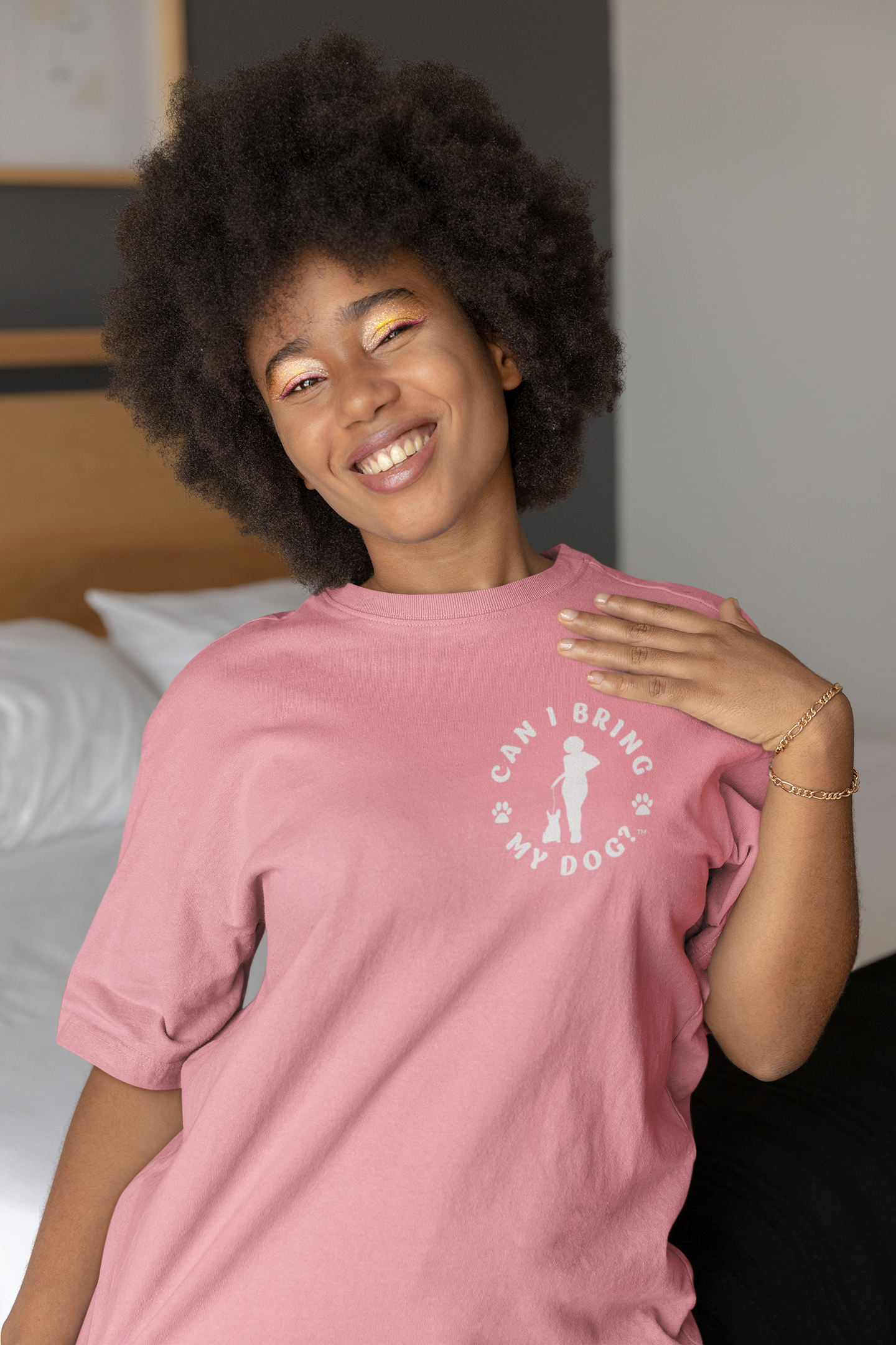"Can I Bring My Dog?" - Black Woman Standing - Crew Neck Tee