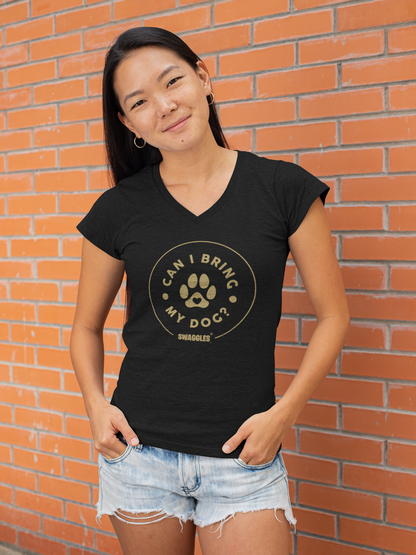 "Can I Bring My Dog?" - Paw Design - Women's Deep V-Neck Tee