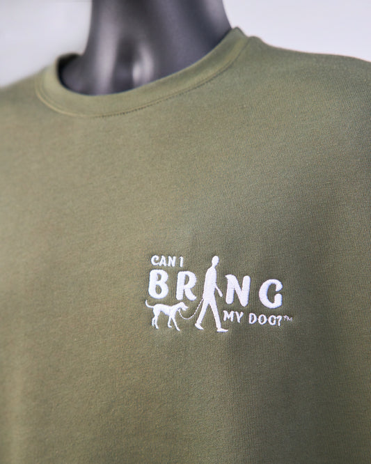 Embroidered "Can I Bring My Dog?" - Man Walking - Crew Neck Sweatshirt
